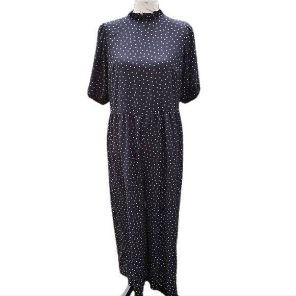 ASOS Women's short sleeve mock neck oversized jumpsuit black pink dots size 6 - Picture 1 of 8